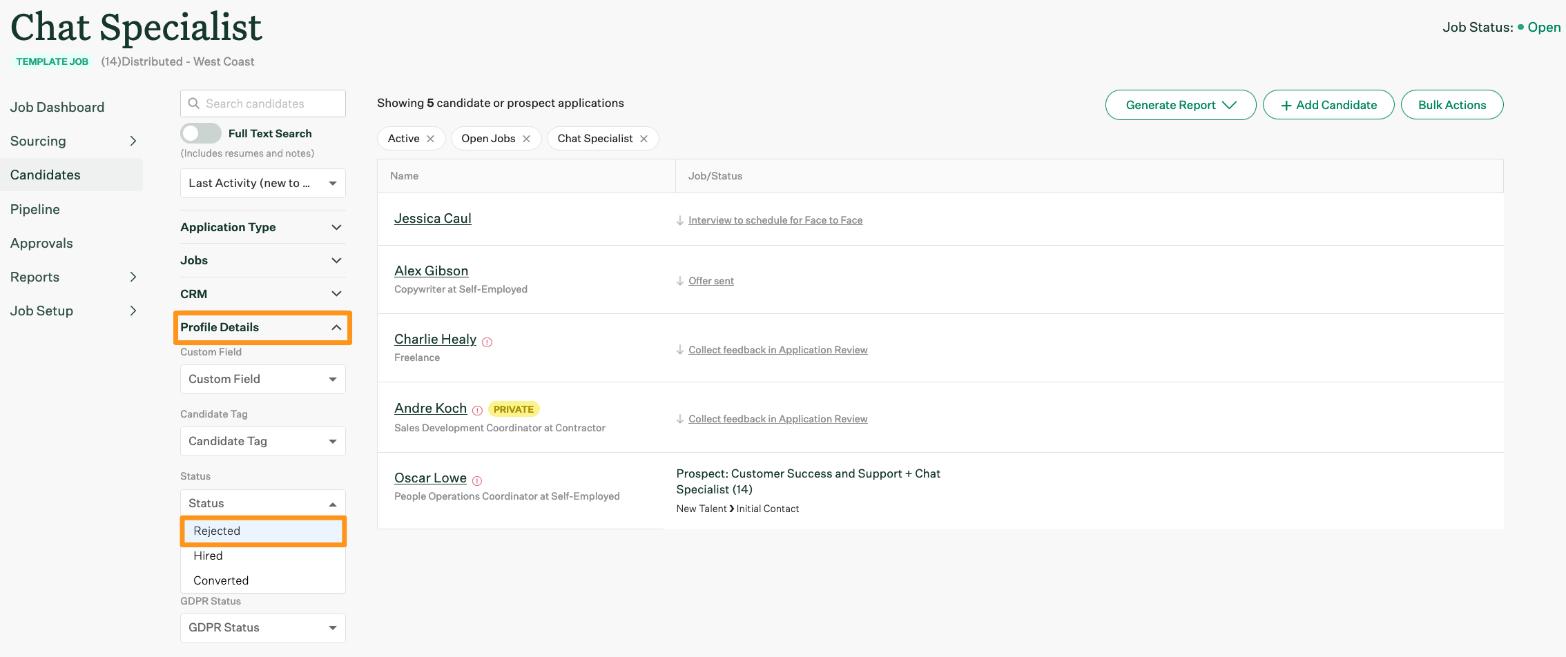 Candidate and prospect filters – Greenhouse Support