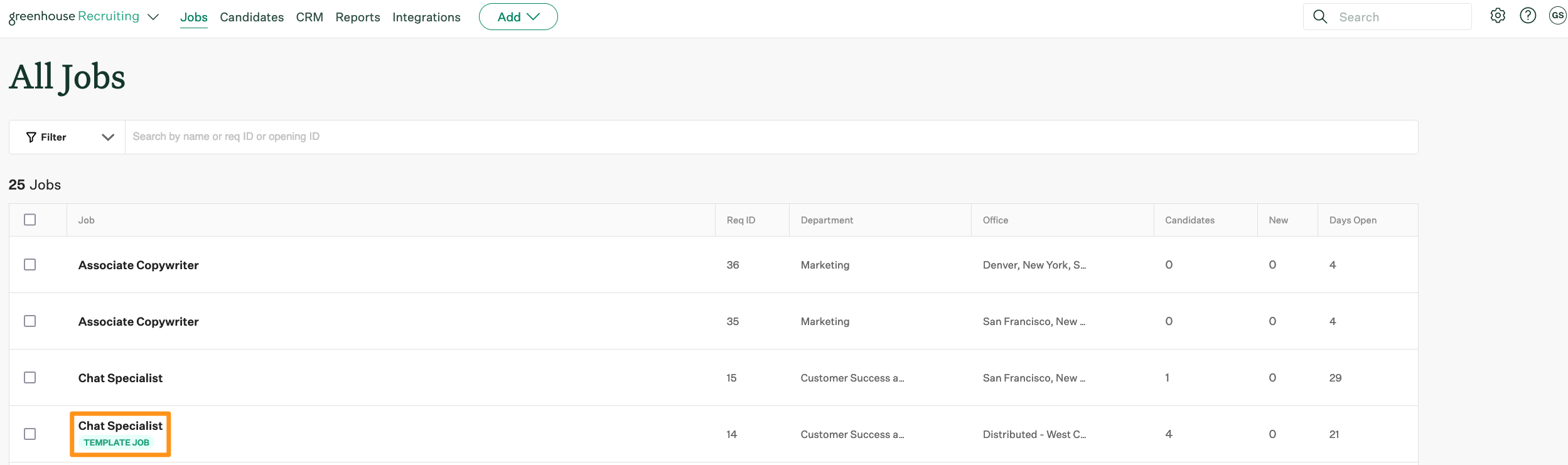 Screenshot of the all jobs dashboard. 