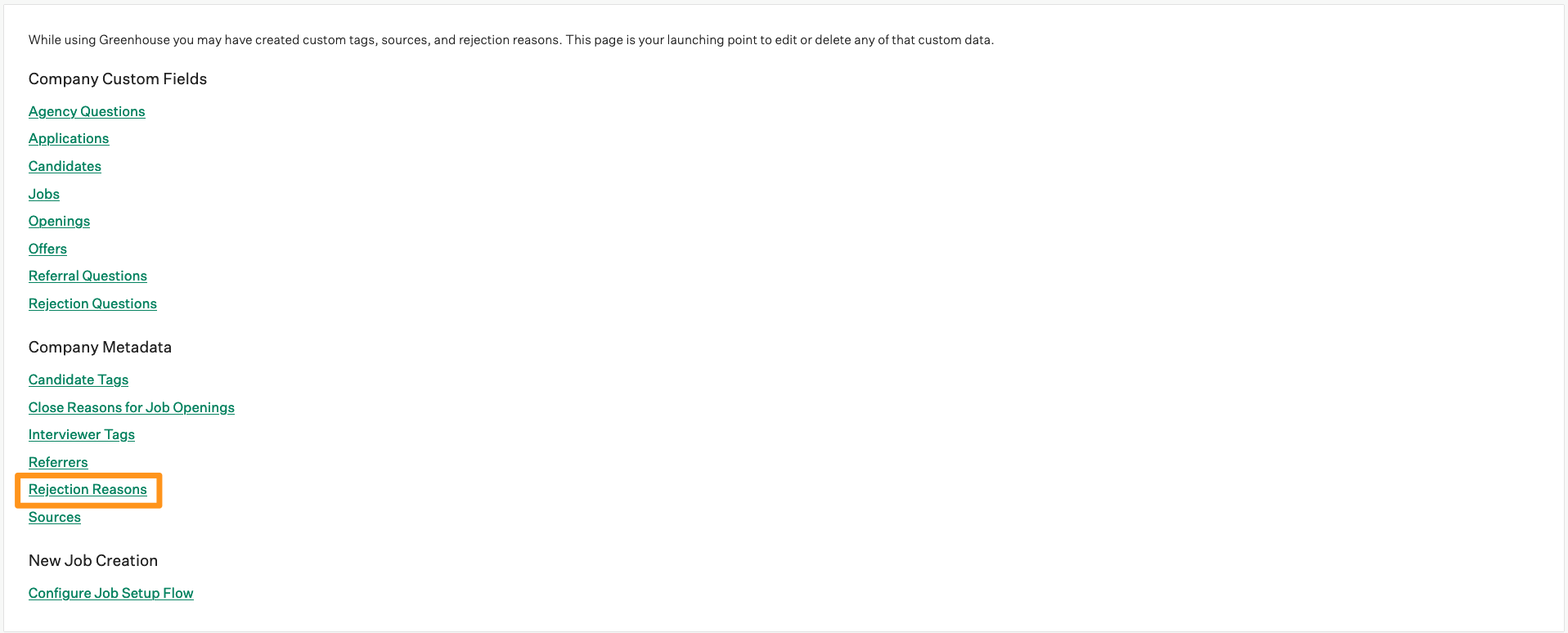 Screenshot of the rejection reasons button. 