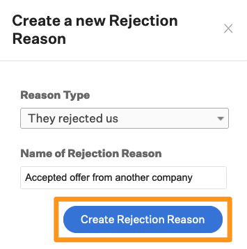 Screenshot of the create rejection reason button. 