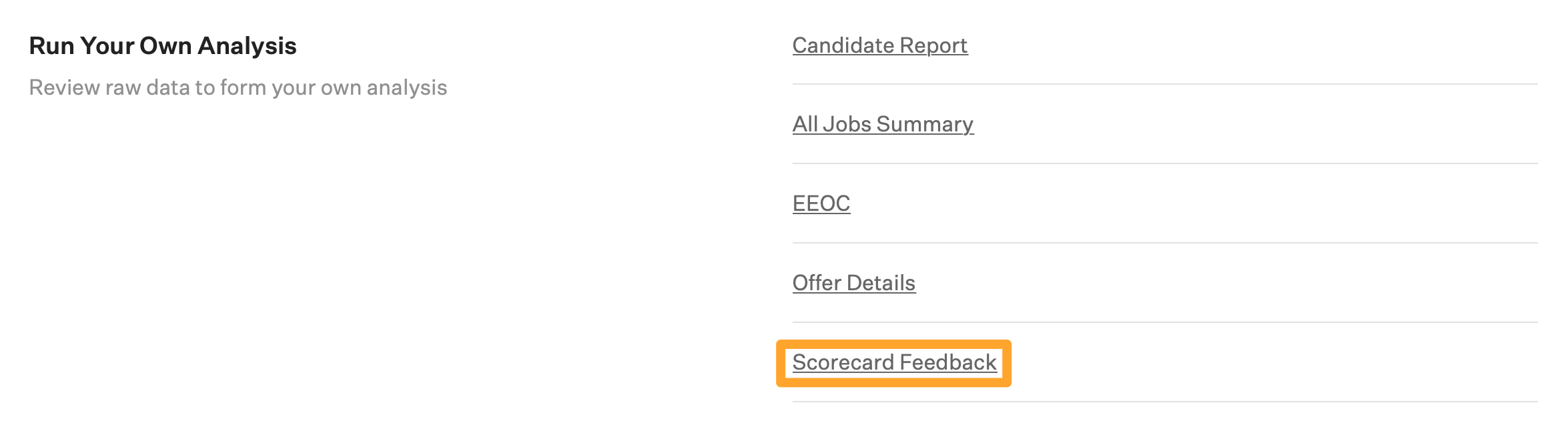 Screenshot of scorecard feedback report button