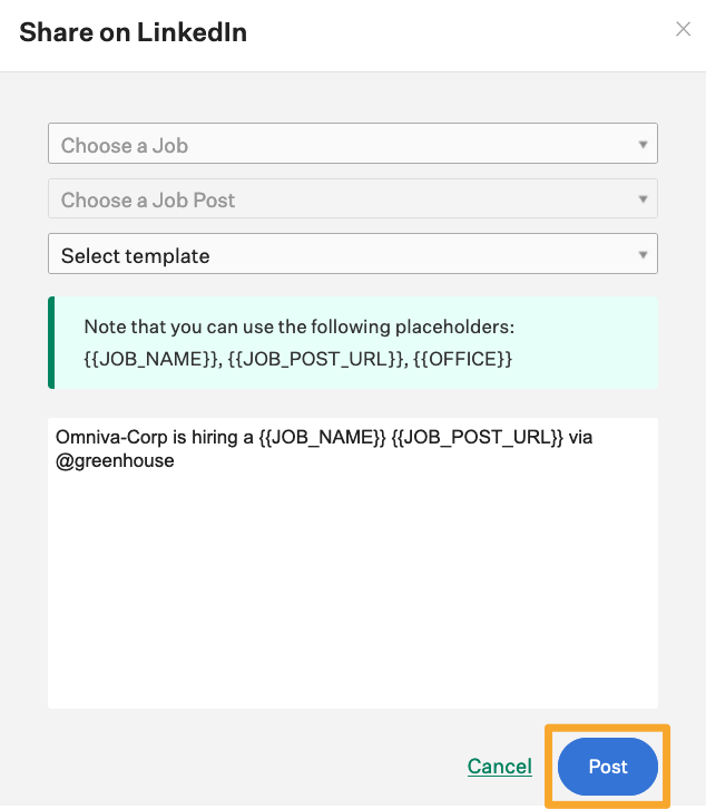 Screenshot of post button