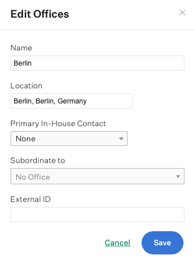 Screenshot of edit an office details box