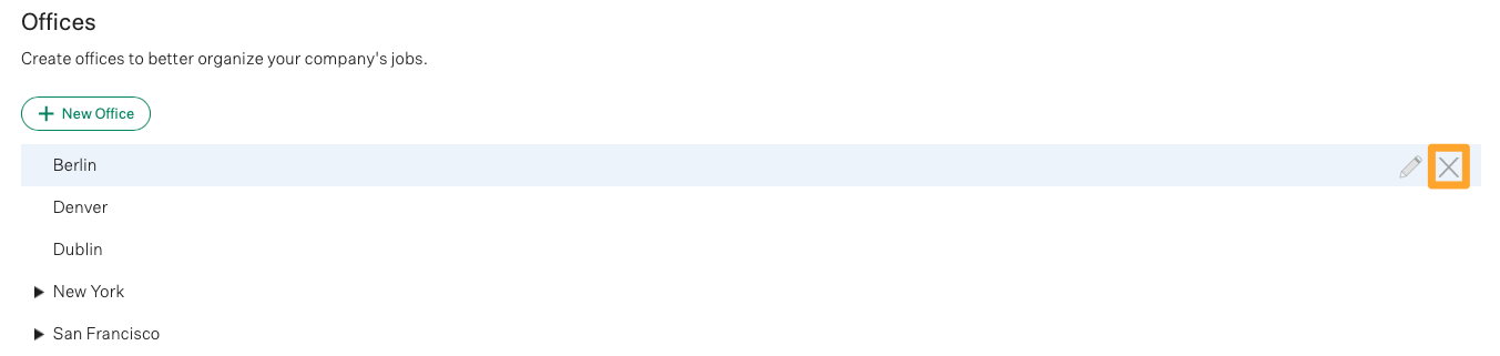 Screenshot of delete an office