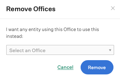 Screenshot of delete office > reassign entity