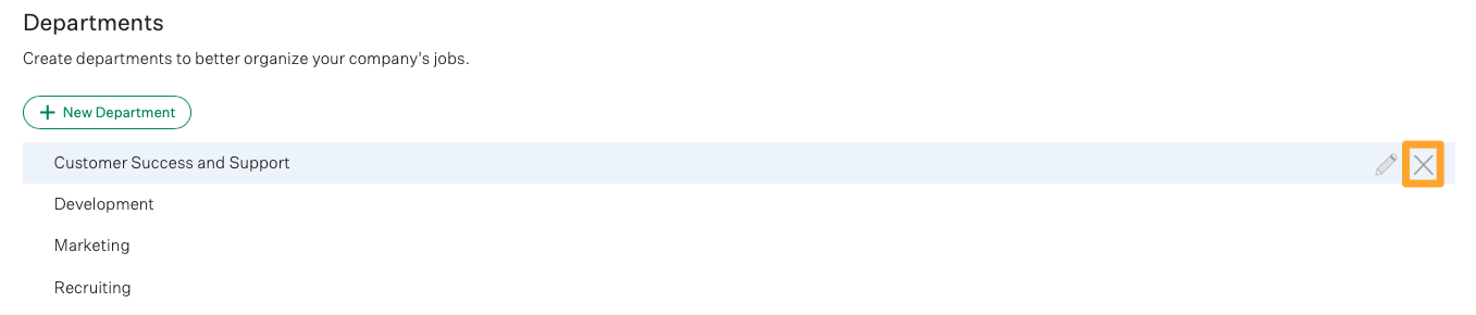 Screenshot of delete a department