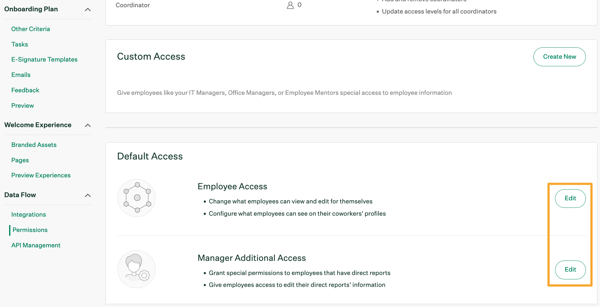 Screenshot of default access edit buttons 