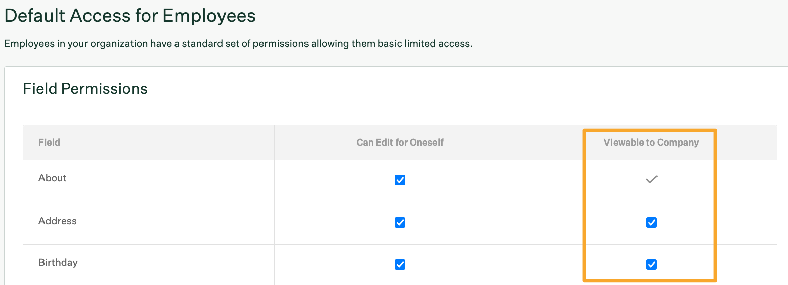 Viewable to company column in employee access settings