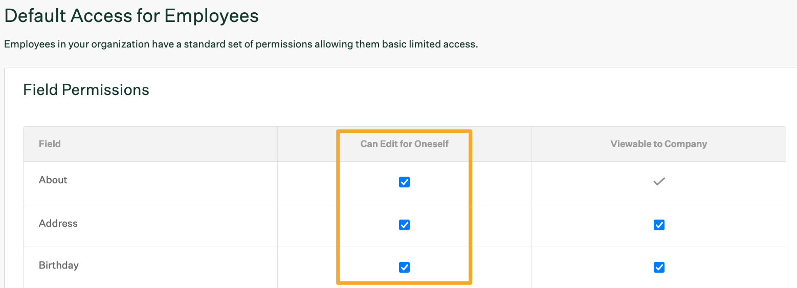 Can edit for oneself column in employee access settings