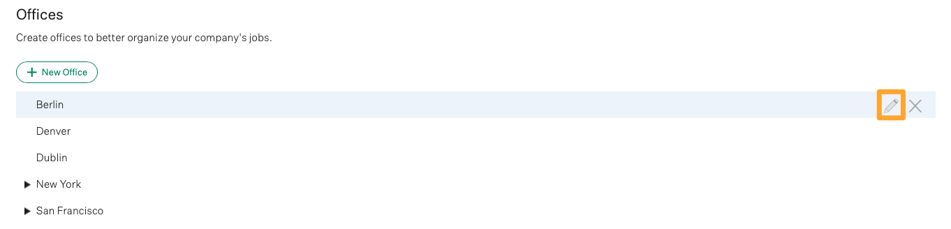 Screenshot of edit an office