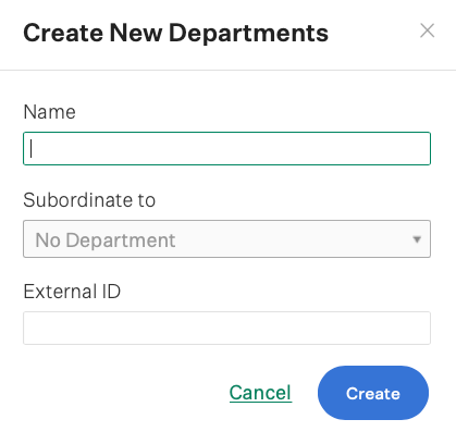 Screenshot of create new department configuration