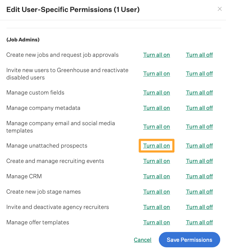 Screenshot of turn all 'can manage unattached prospects' permission on