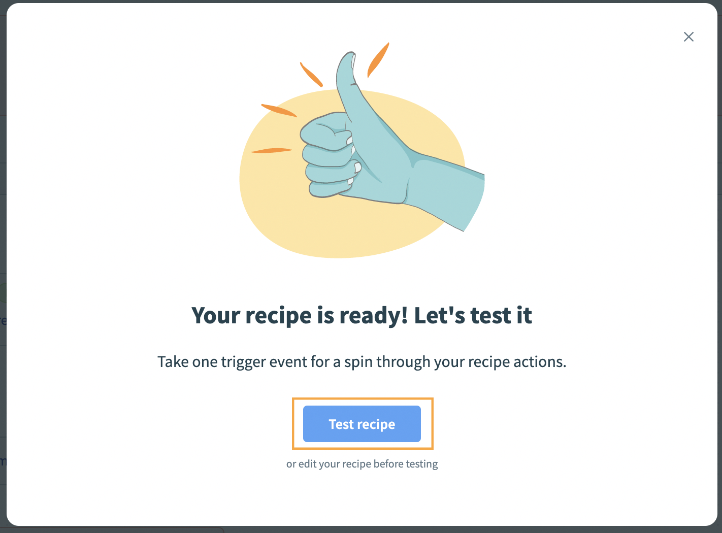 Screenshot of Test recipe button