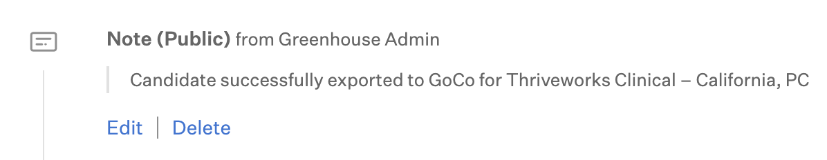 Screenshot of example note on candidate Activity Feed in Greenhouse Recruiting