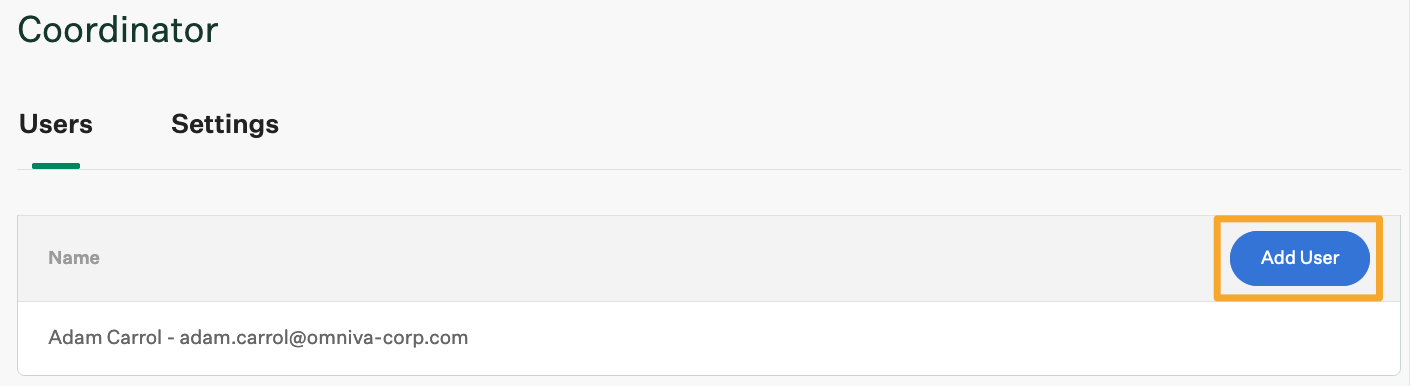 Add user button for Coordinator role in Greenhouse Onboarding