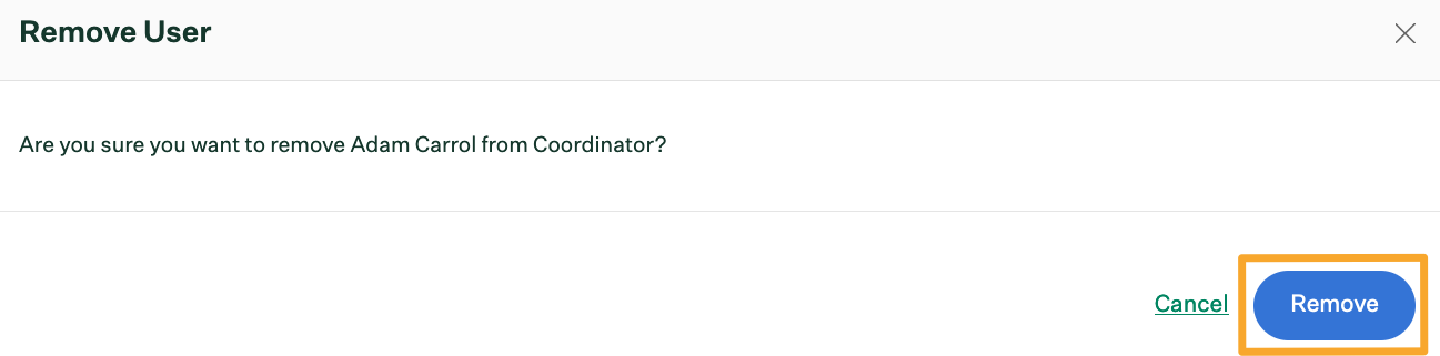 Screenshot of delete coordinator confirmation prompt 