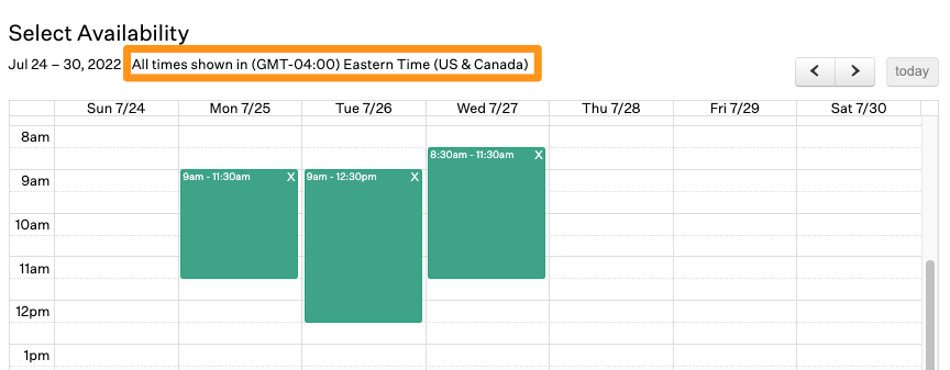 Screenshot  of  the  availability  calendar.  