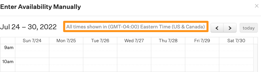 Screenshot  of  timezone  on  availability  calendar.  