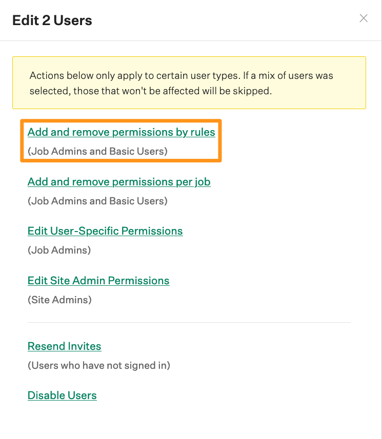 Screenshot of the edit users box. 