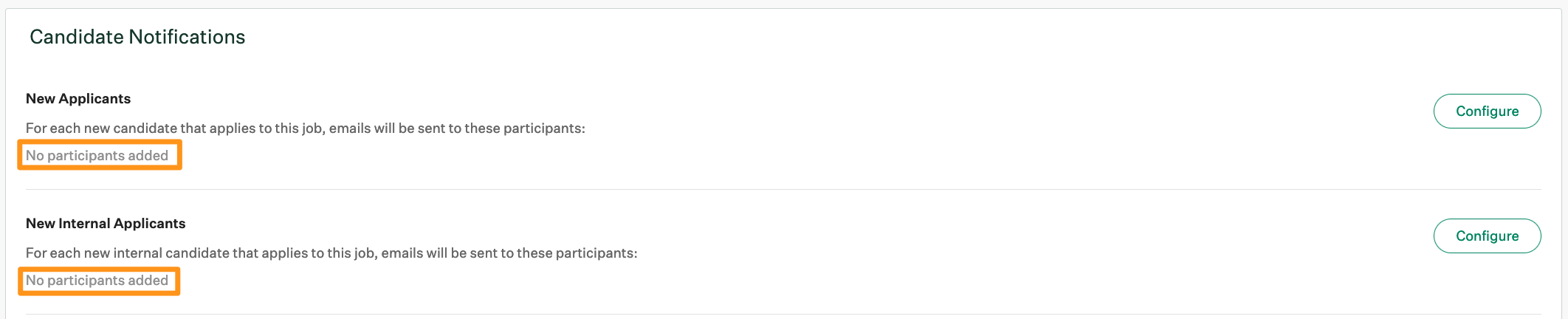 Screenshot of the email notifications page. 