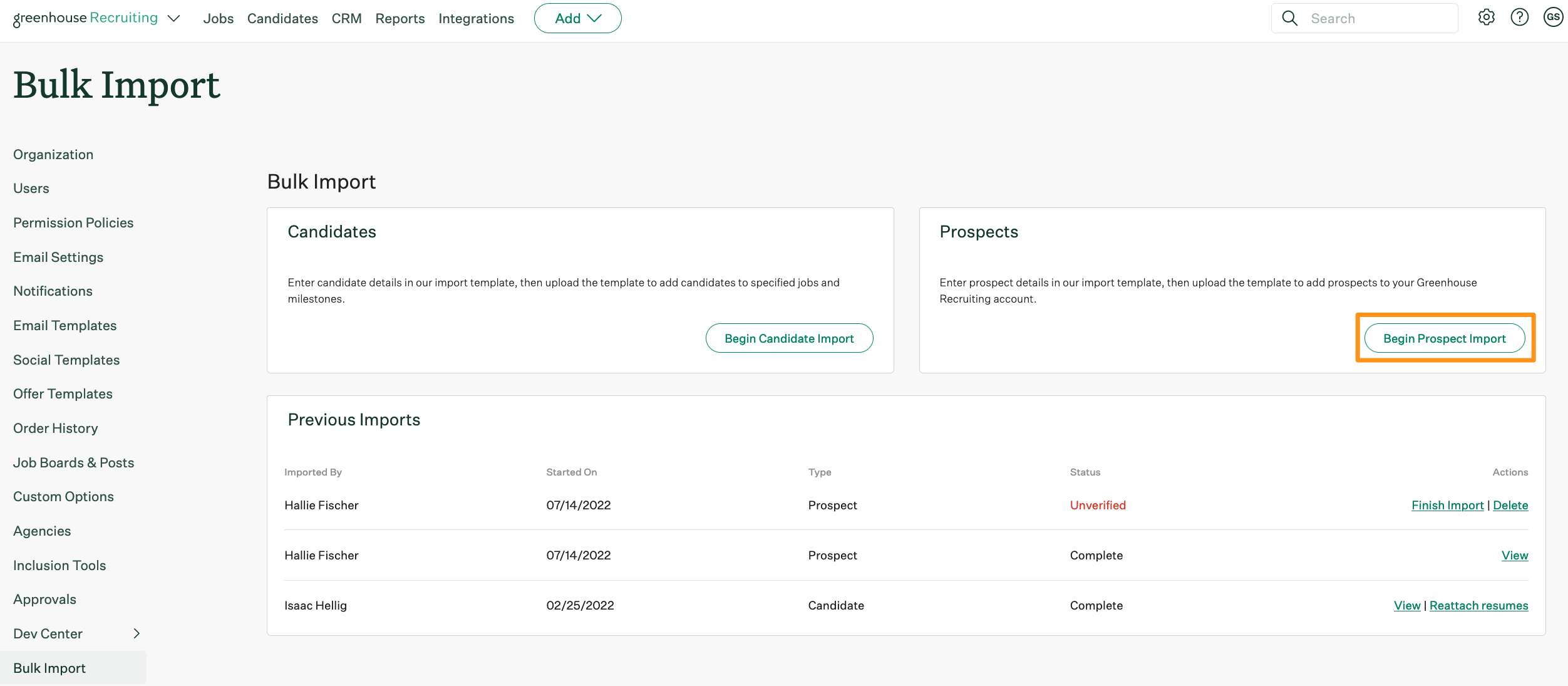 Screenshot of the bulk import configure page. 