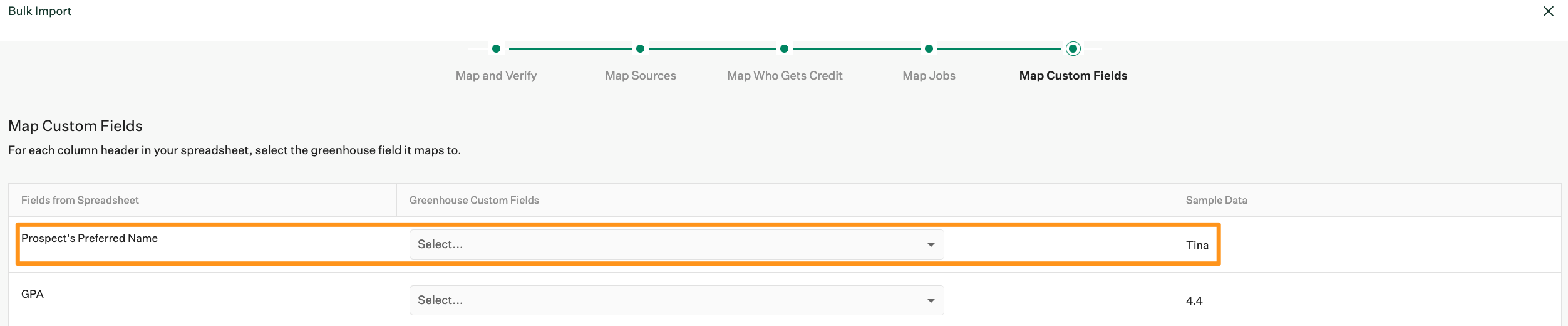 Screenshot of the map custom fields page. 