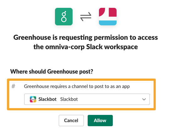 Screenshot of Slackbot selection 