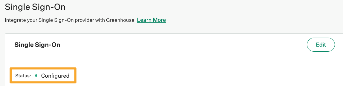 Screenshot of configured SSO status.