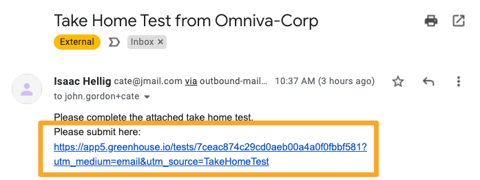 Screenshot of THT submission link 