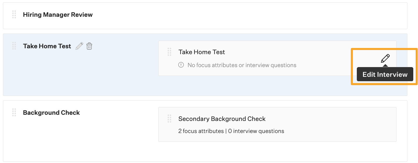 Screenshot of edit take home test button 
