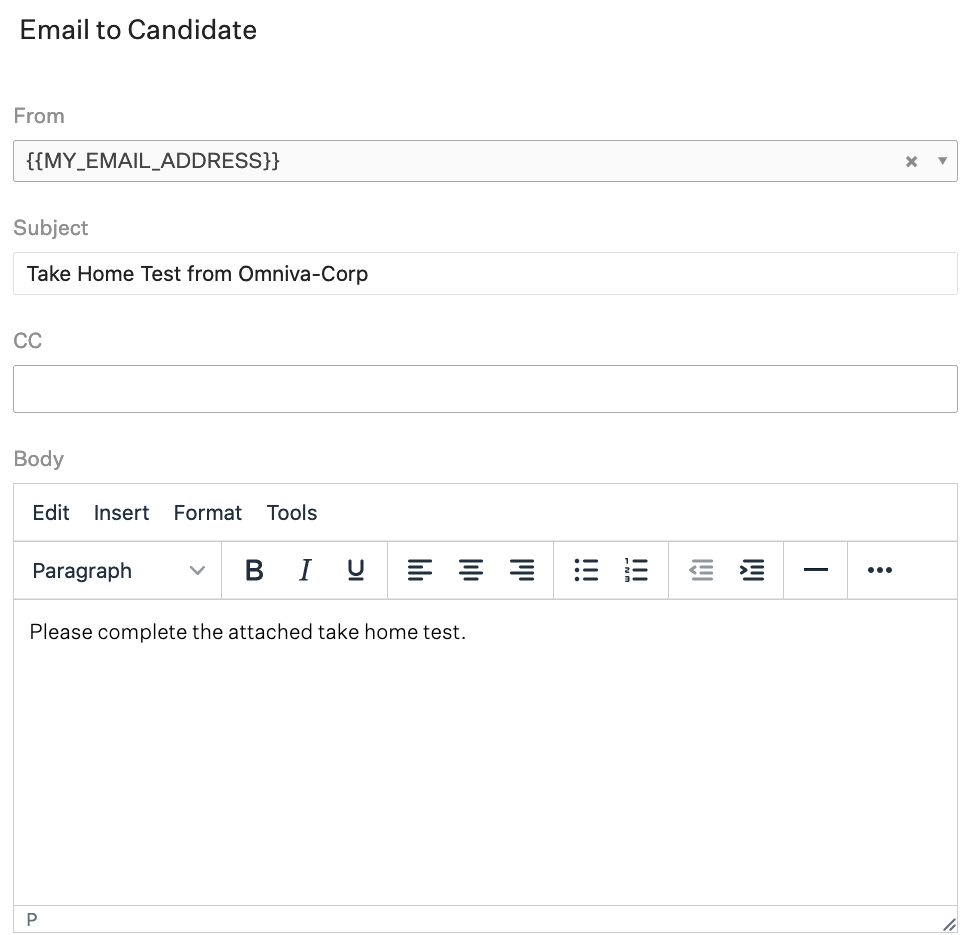 Screenshot of email template 