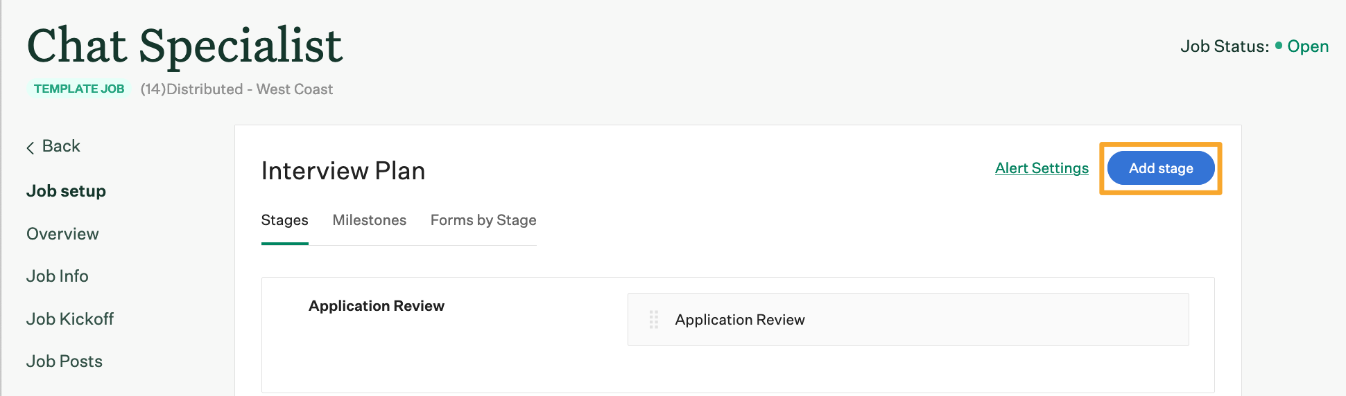 Screenshot of add stage button 