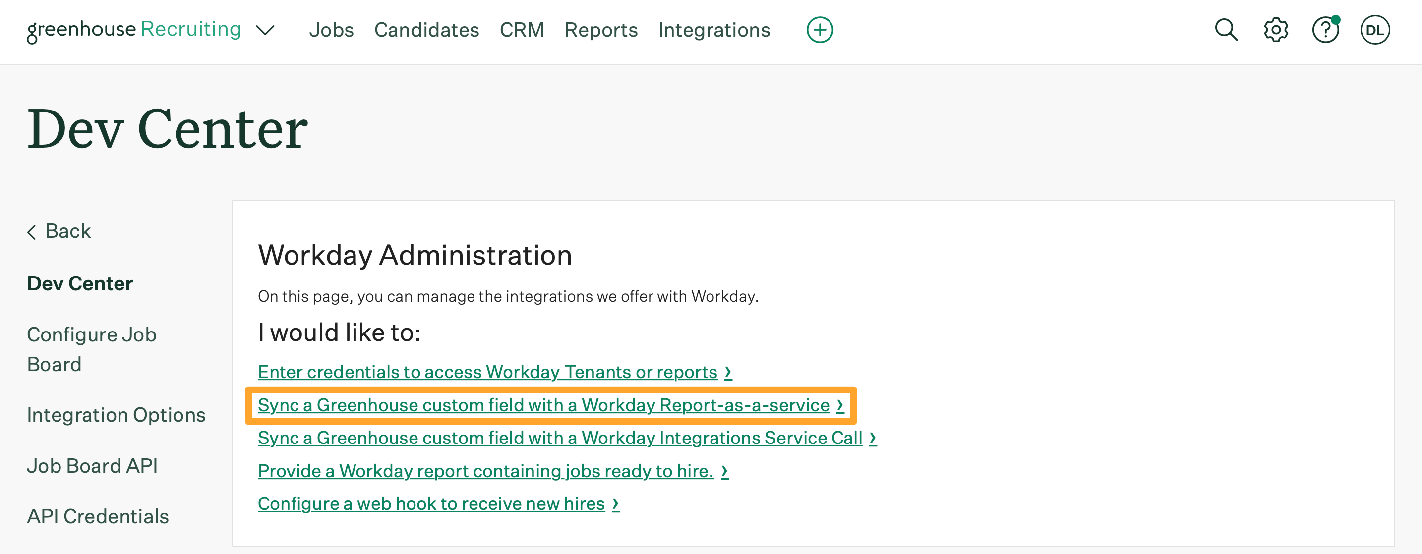 Screenshot of Sync a Greenhouse custom field with a Workday Report-as-a-service button