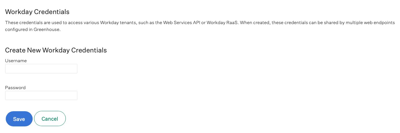Screenshot of select Workday credentials