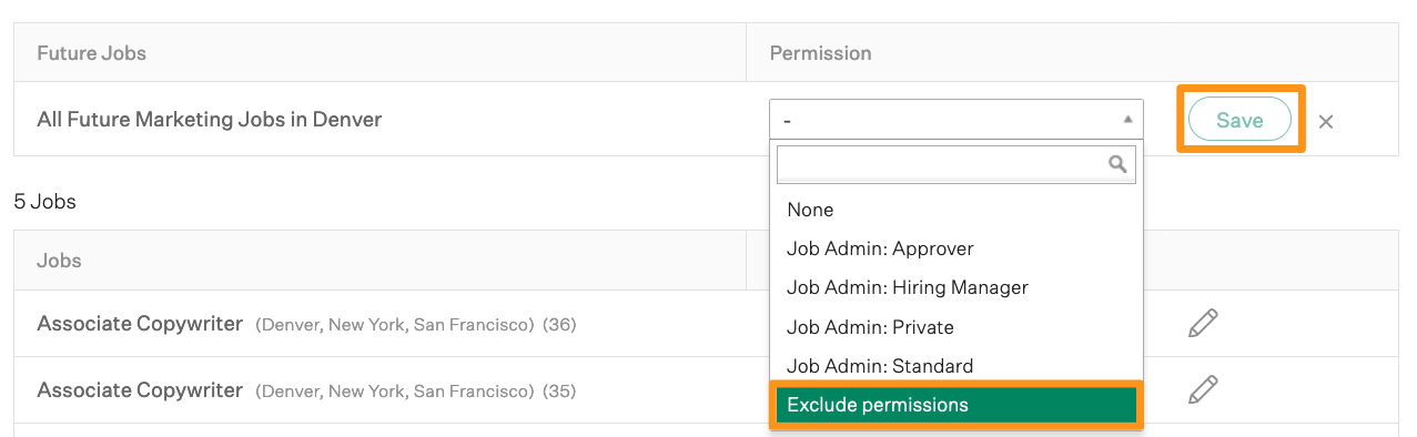 Screenshot of the exclude permissions option from the dropdown. 