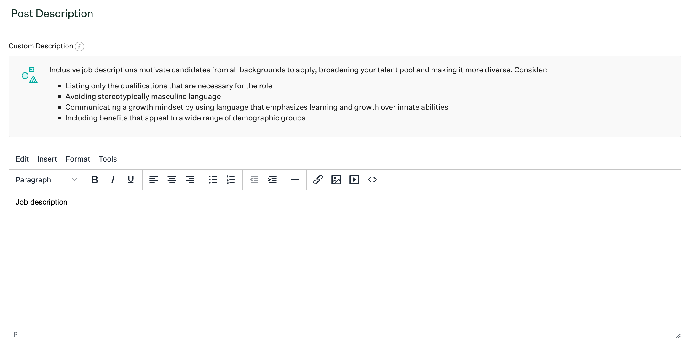 Screenshot of the post description section