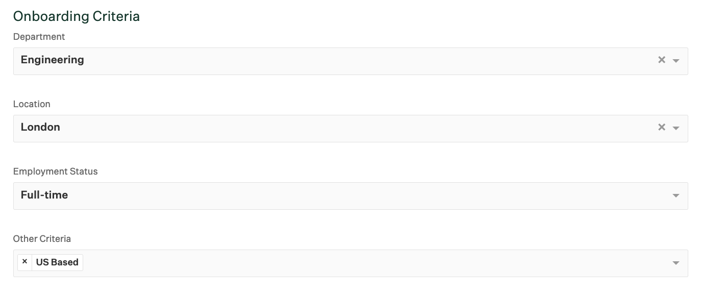 Screenshot of onboarding criteria panel 