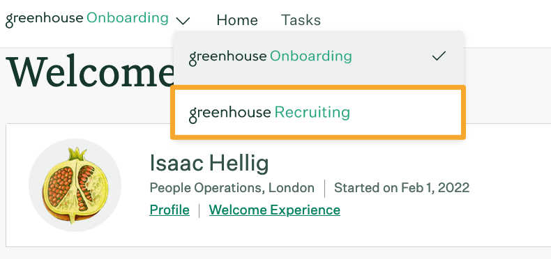 Screenshot of greenhouse recruiting navigation 