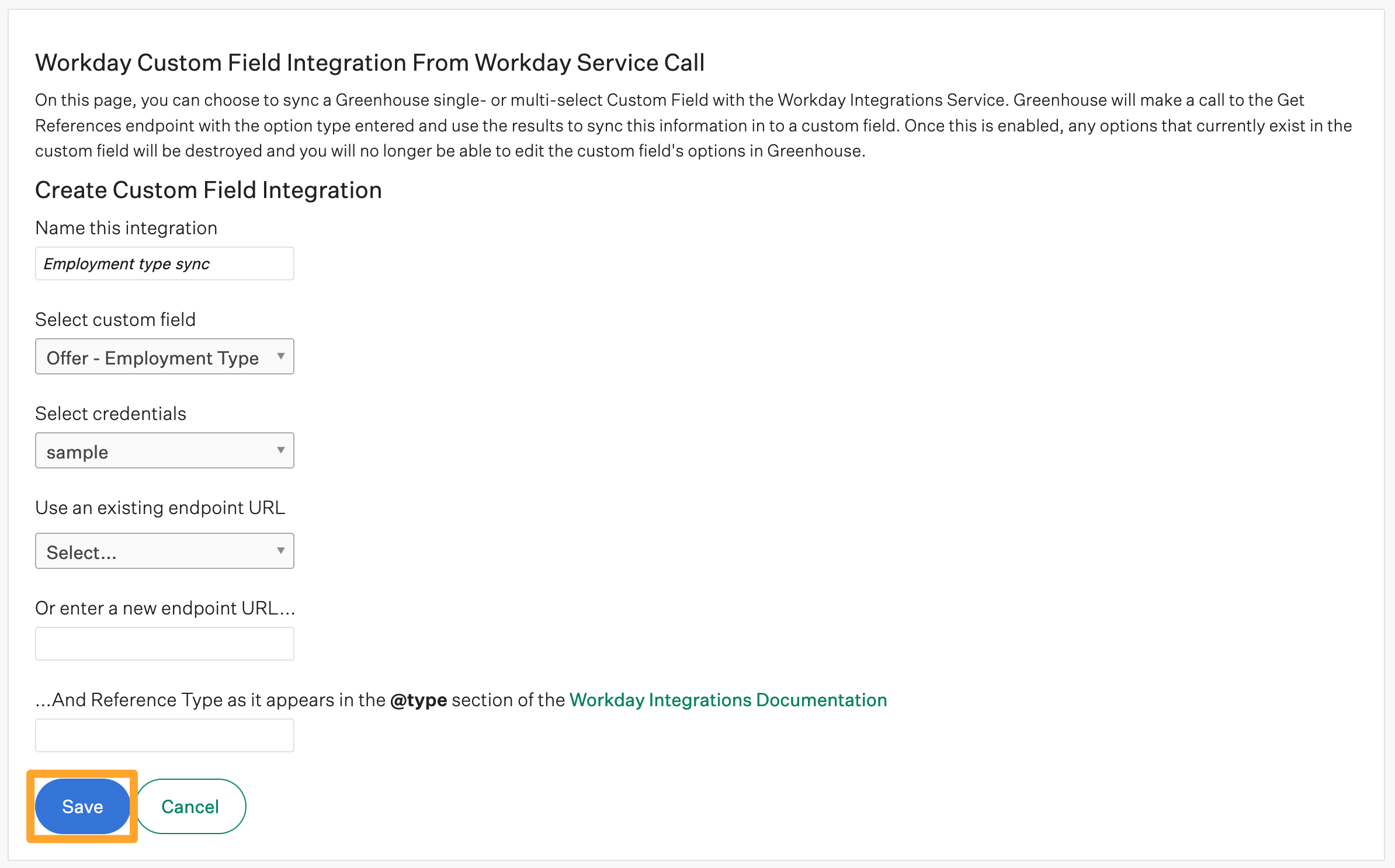 Screenshot of Save custom field integration with web services integration