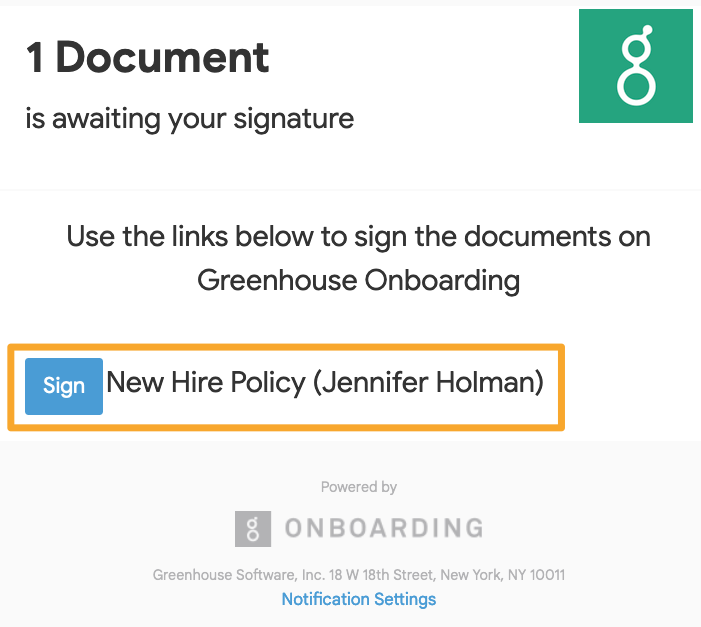 Screenshot of counter signature email