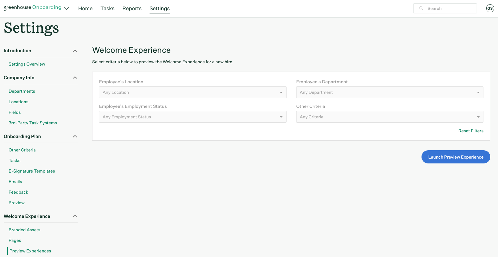 Screenshot of preview a welcome experience