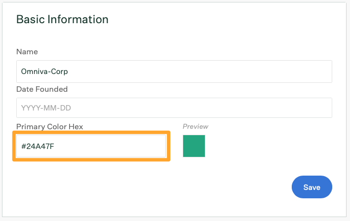 Screenshot of Primary color hex field