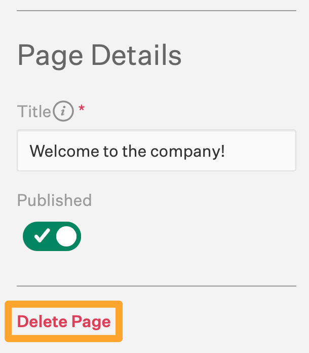 Screenshot of delete page on new hire welcome experience