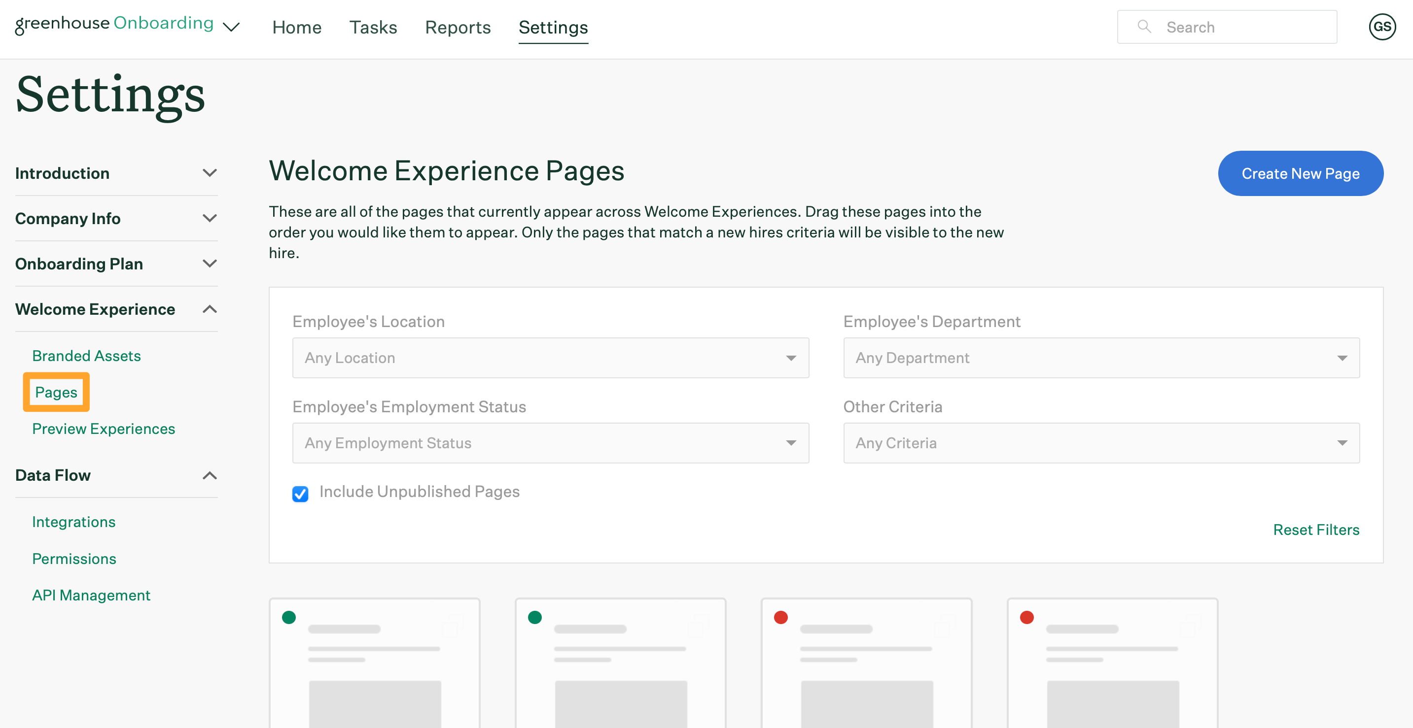 Pages highlighted in Greenhouse Onboarding Settings