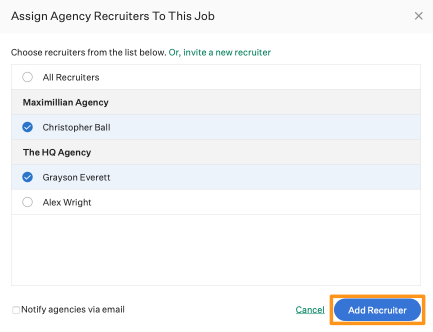 Screenshot of Add recruiter