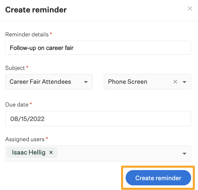 Screenshot of create reminder details button 