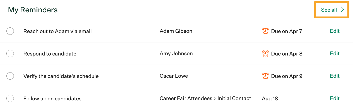 Screenshot of see all reminders button