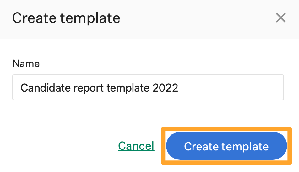 Screenshot of Create template button