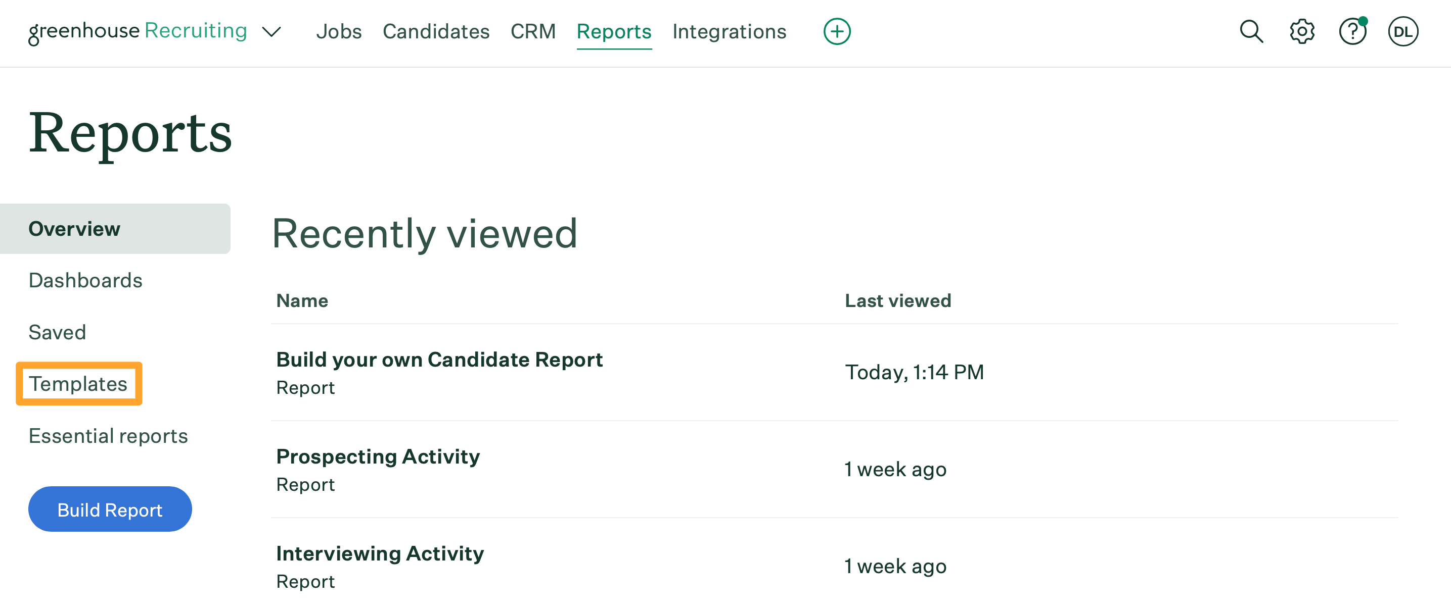 Screenshot of Report Templates button