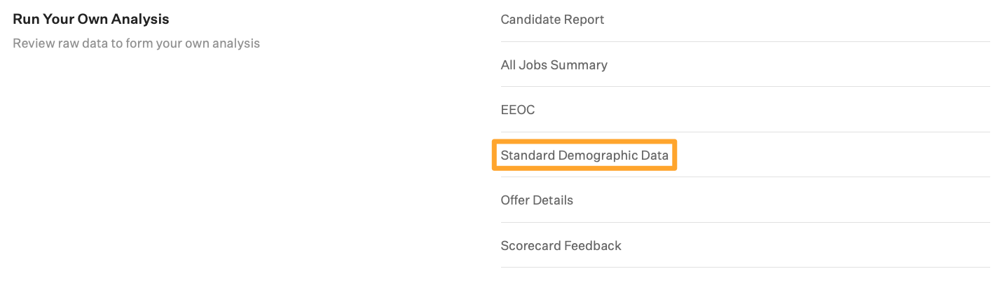 Screenshot of standard demographic data report button